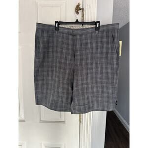 NWT Tommy Bahama Mens Linen Silk Blend Shorts Deep Blue Plaid Gray Brown Check